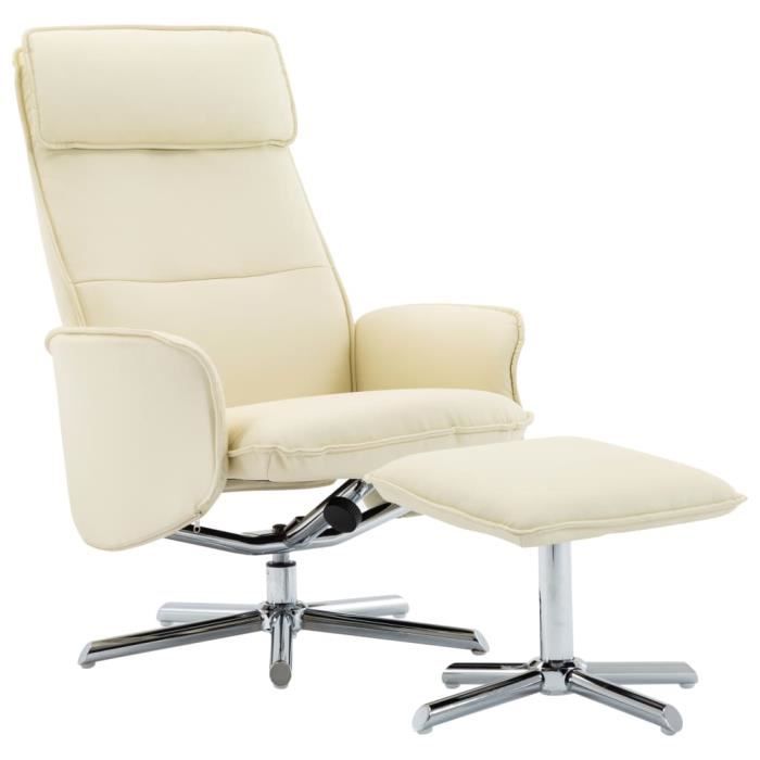 Fauteuil relax inclinable style contemporain confort Fauteuil TV 72 x 82 x 102 cm (L x l x H)- avec repose-pied Crème Similicuir