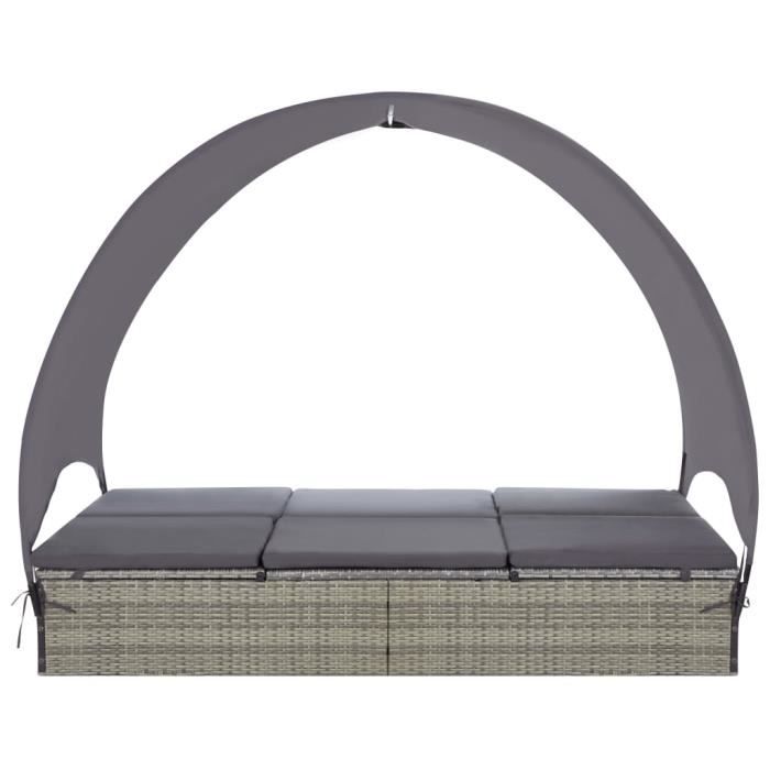 Super -Chaise longue double avec auvent - Chaise de Repose Scandinave Résine tressée Gris @464607