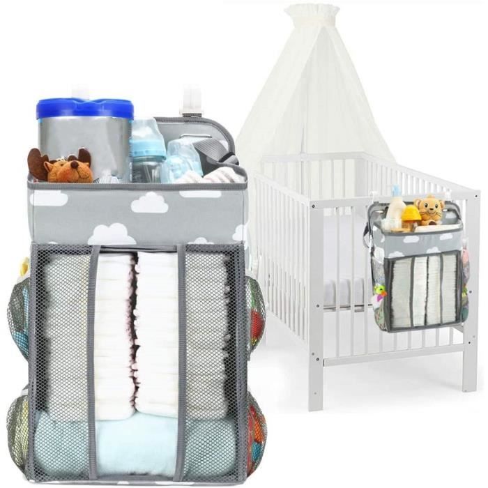 Sac de suspension pour lit bébé,Suspendu Organisateur de Couches,rangement couches bebe,Panier Rangement Bébé pour Lit de Bébé,Gris