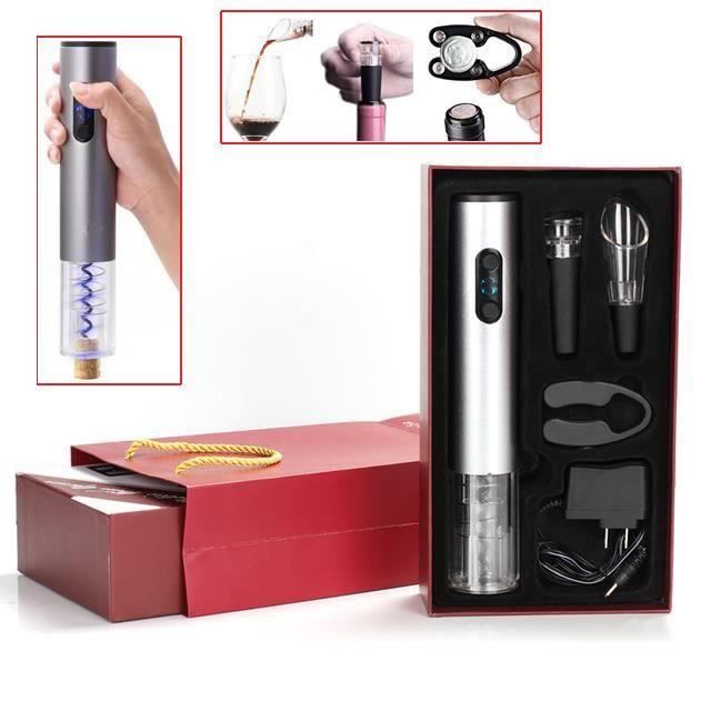 Tire Bouchon Electrique Vin Décapsuleur Rechargeable Ouvre Bouteille Automatique Vin Verseur Coffret-Cadeau pour Vin Champagne Cidre