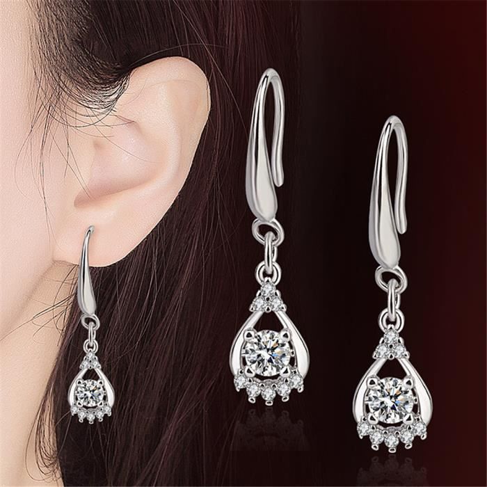 Boucle d'oreille Oxyde de Zirconium strass goutte d'eau Argenté JED396