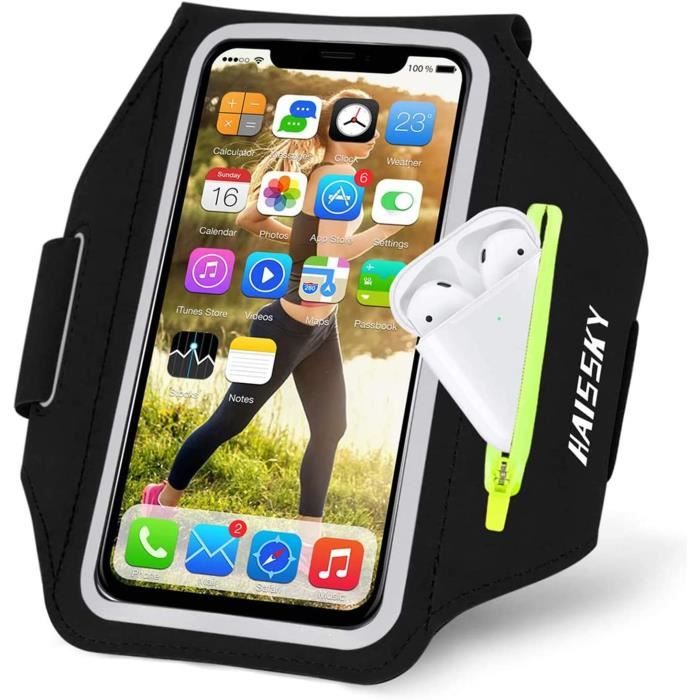 Brassard de Sport avec Airpods/clé de Voiture Poche Zippée, Brassard de téléphone Portable résistant à l'eau pour iPhone 11 Pro Max/