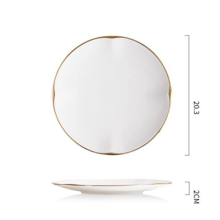Assiette,Assiettes en céramique blanche dorée, assiette à dîner décorative en porcelaine, plats à Steak, pâtes, hôtel - Type A1