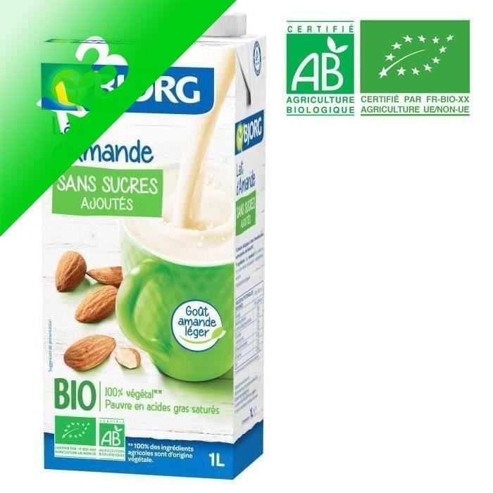 BJORG Lait d'Amande Sans Sucres Ajoutes Bio 1l (Lot de 3)