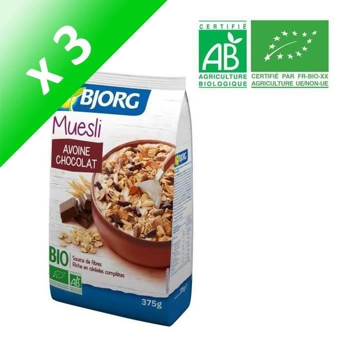 BJORG Muesli Avoine Chocolat Bio 375g (Lot de 3)