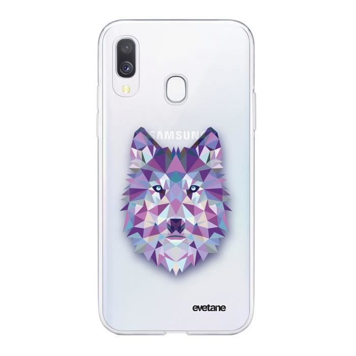 Coque Samsung Galaxy A20e 360 intégrale transparente Loup geometrique Ecriture Tendance Design Evetane