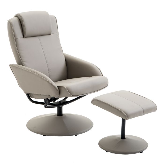 Fauteuil relax inclinable style contemporain avec repose-pieds simili cuir acier gris 71x78x101cm