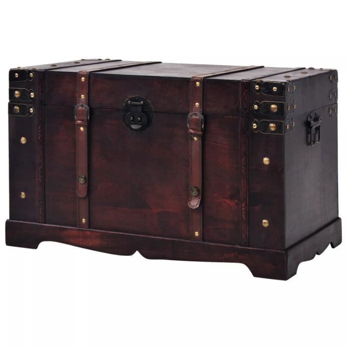 Coffre au Trésor Vintage Coffre de Rangement en Bois 66 x 38 x 40 cm