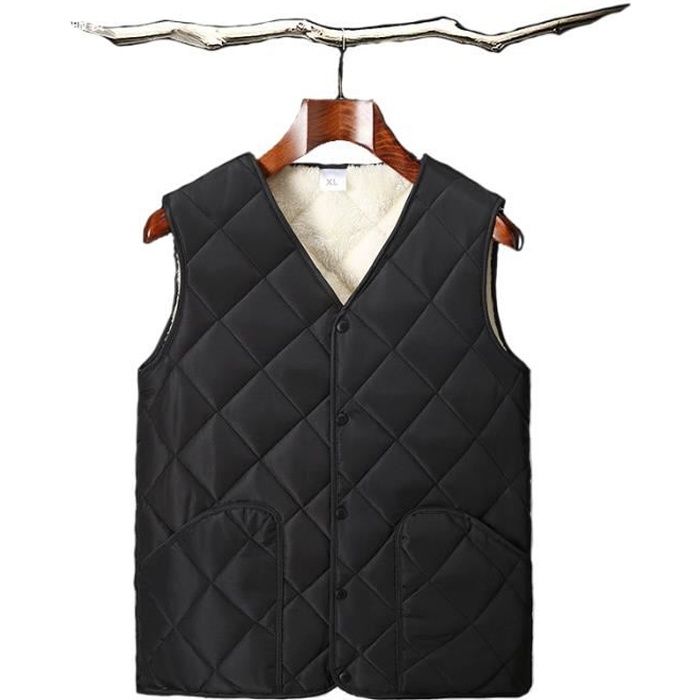 Veste sans Manches Homme Gilet en Hiver en Fausse Fourrure Manteau Noir Grande Taille XL-4XL