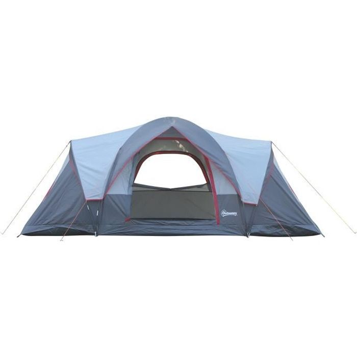 Tente de camping familiale 5-6 pers. - 2 chambres - grande porte + 3 fenêtres - dim. 4,55L x 2,3l x 1,8H m fibre verre polyester