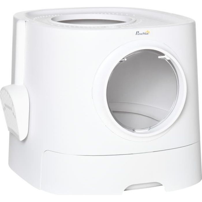 PawHut Maison de toilette bac à litière pour chat avec deux portes et une pelle dim. 43L x 51l x 38H cm - blanc