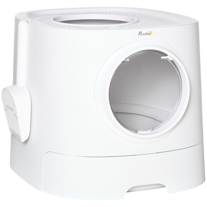 PawHut Maison de toilette bac à litière pour chat avec deux portes et une pelle dim. 43L x 51l x 38H cm - blanc