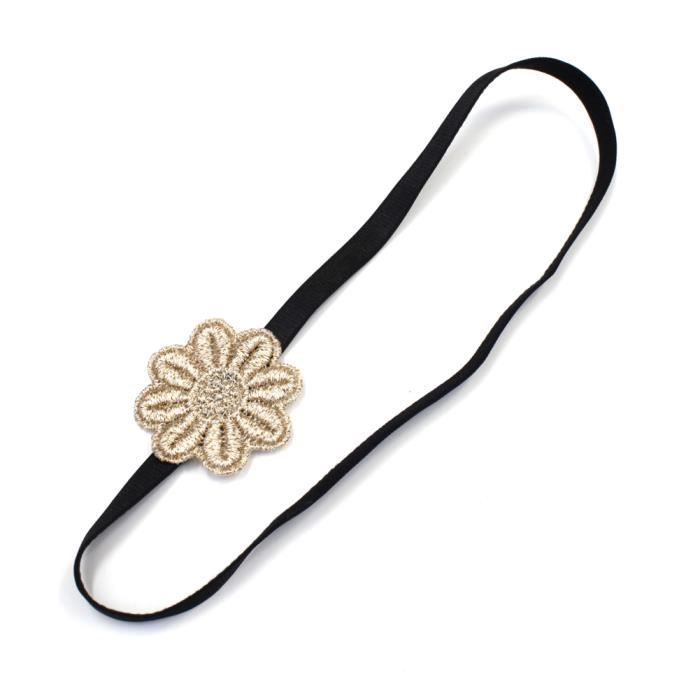 Headband bandeau fleur tissu dentelle lamé - doré - RC005750