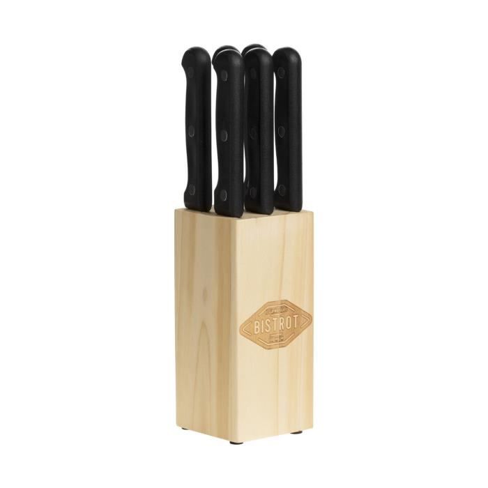 Secret de Gourmet - Set de 6 Couteaux à steak en Inox rangés dans leur Bloc en bois collection Cadence Noir