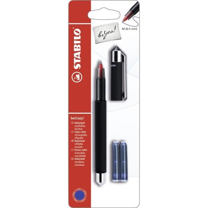 Stabilo beCrazy!, Stylo à bille retractable par rotation, Noir, Plastique, Bleu, 0,5 mm, Ampoule