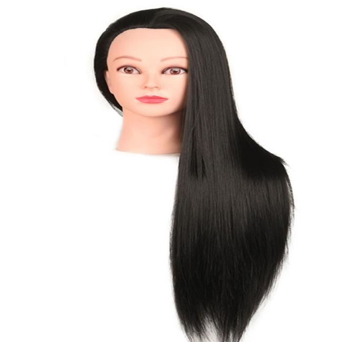 Tete a Coiffer, 66cm Tête de coiffure 100% de Cheveux Synthétiques Têtes d'exercice pour le Salon Coiffeur Poupée avec Support A27