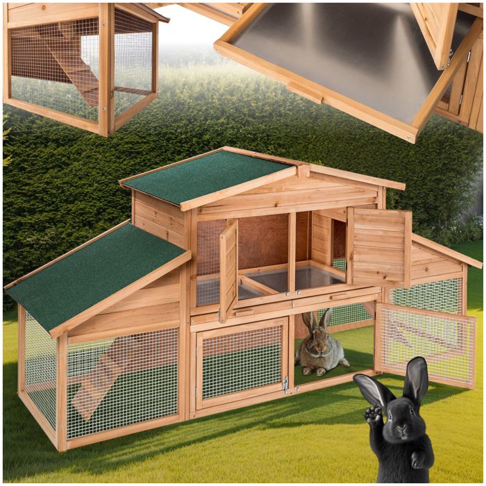 TECTAKE Clapier pour Lapin Petits Rongeurs en Bois 226 cm x 77 cm x 95,5 cm
