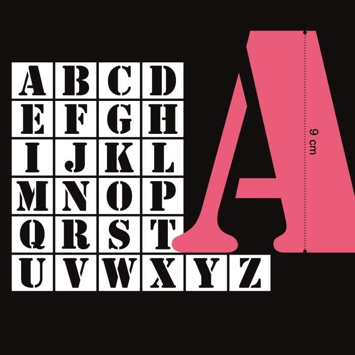 MAHÉ 26 Pochoirs Plastique Lettres 9 cm