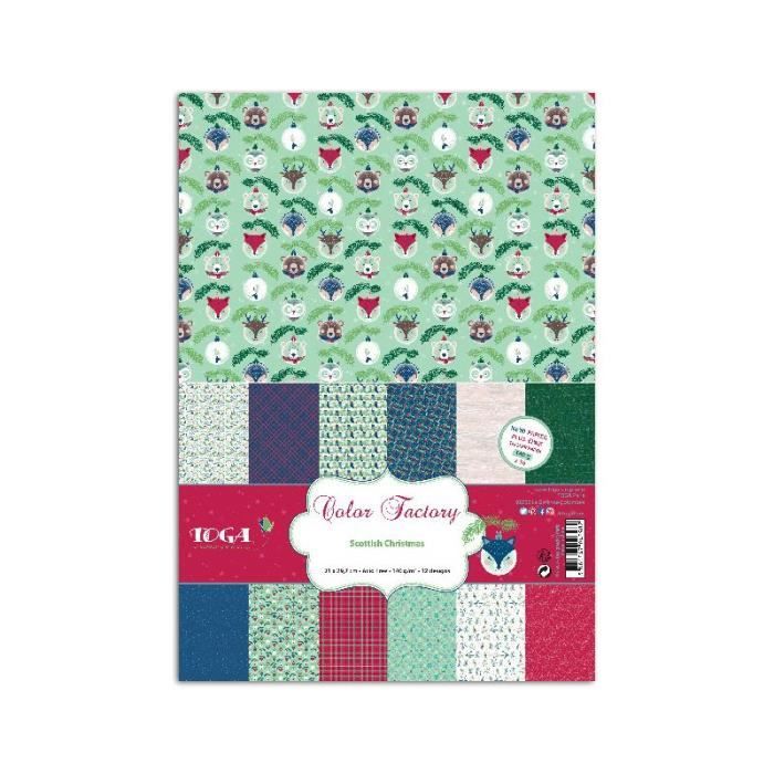 Assortiment de 36 papiers décorés A4 'Toga - Scottish Christmas '