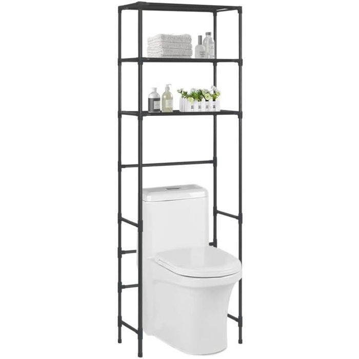 vidaXL Support de rangement de toilette à 3 niveaux Noir 53x28x169 cm