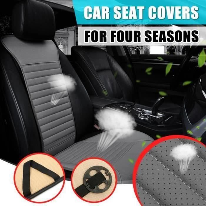 QN36161-NEUFU Coussin de Siège Voiture Universel en Cuir PU NOIR Housse de Siège pour Tous Les Saisons GRIS