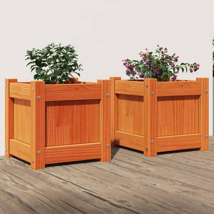 vidaXL Jardinières 2 pcs cire bois de pin massif
