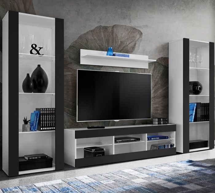 Meuble TV Tivoli Set Grande Komodee - sans LED - Noir Mat et Blanc - Facades en Mat - 250 x 159 x 35 cm Meuble TV Tivoli Set Grande Komodee - sans LED - Noir Mat et Blanc - Facades en Mat - 250 x 159 x 35 cm