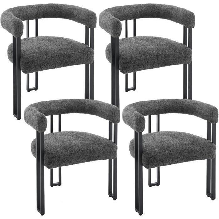 WOLTU Lot de 4 Chaises de Salle à Manger Chaise Salon en Chenille Pieds en Métal Fauteuil Chambre Moderne Gris Foncé W0ATT0321-4
