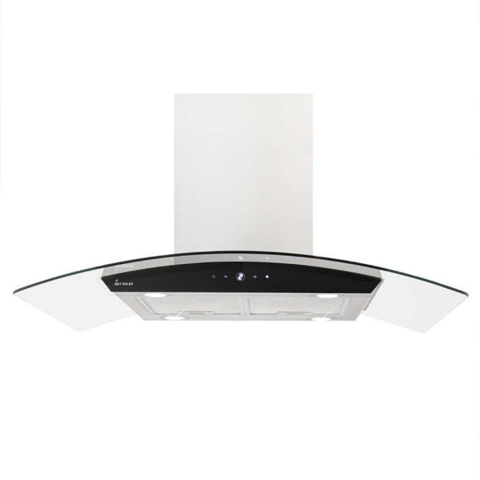 Hotte aspirante cuisine 90cm Hotte Îlot acier inoxydable verre noir