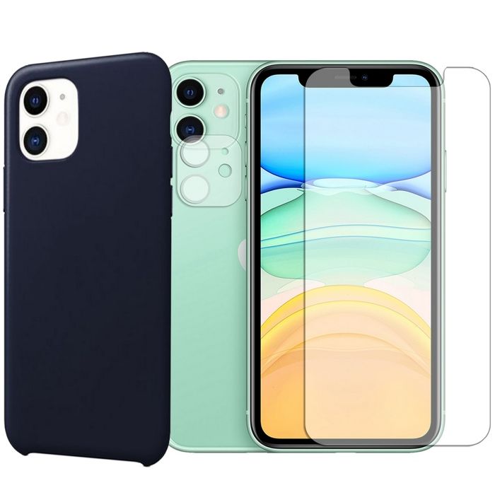 Pack Accessoires IPhone 11 : Coque Silicone Noir + Verre Trempé + Protection Caméra Arrière - Little Boutik - Neuf