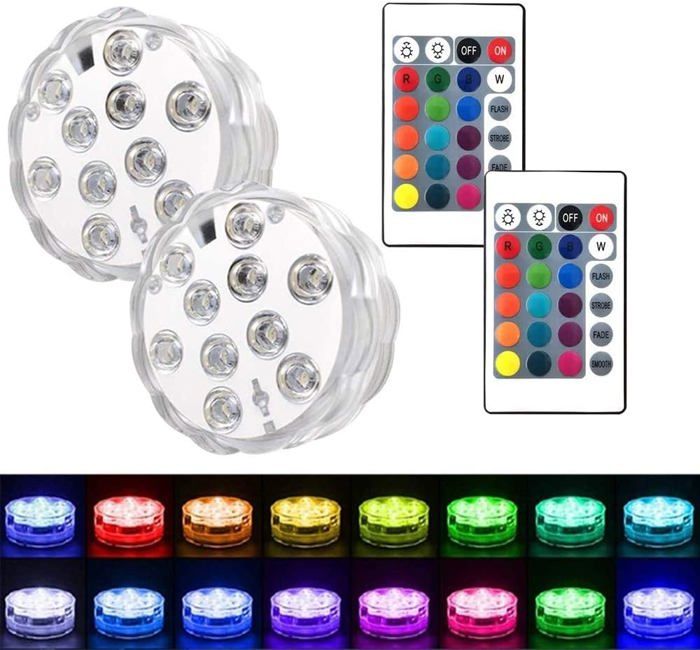 Comparer les prix de Lot de 2 lampes LED submersibles pour aquarium, jacuzzi, étang, piscine, base, vase, jardin, mariage, fête.