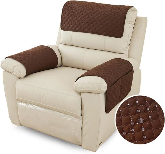 Housse Daccoudoir De Canapé Imperméable Housse Dappui-tête pour Accoudoir de Fauteuil Relax avec Poche 1 Places Marron