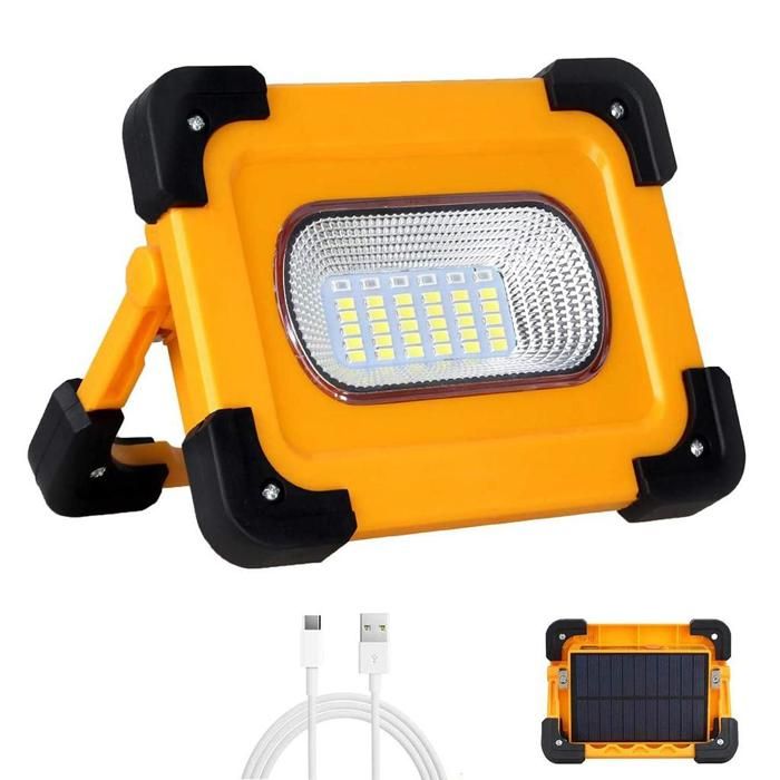 Projecteur LED rechargeable Lampe de travail Projecteur LED portable avec panneau solaire 4 modes Lampe