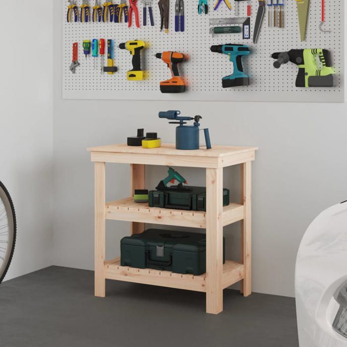 vidaXL Banc de Travail Table de Travail Poste de Travail Banc dOutils Banc de Rangement Atelier Garage785x50x80 cm Bois de 823639