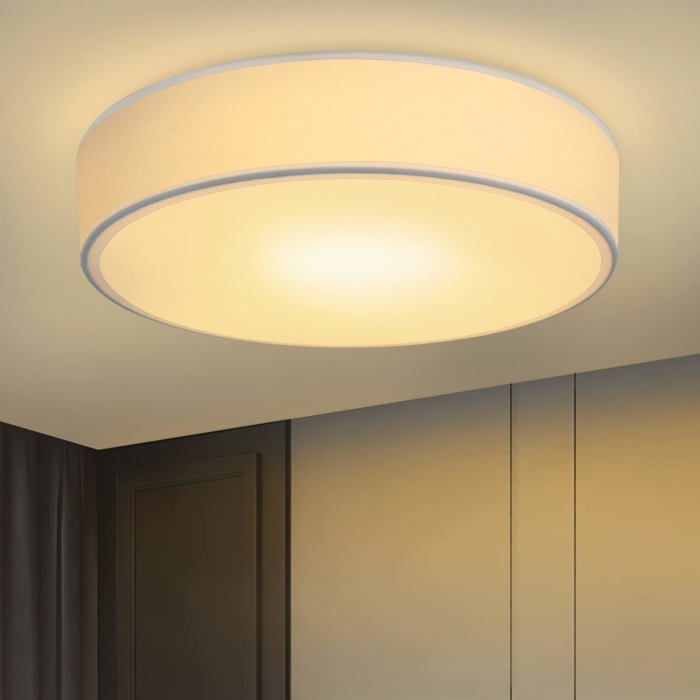 Homefire Plafonnier Chambre Plafonnier Rond - 1 Flamme E27 Lampe de Salon 30CM Tissu Moderne Lampe de Chambre Lampe de Cuisine