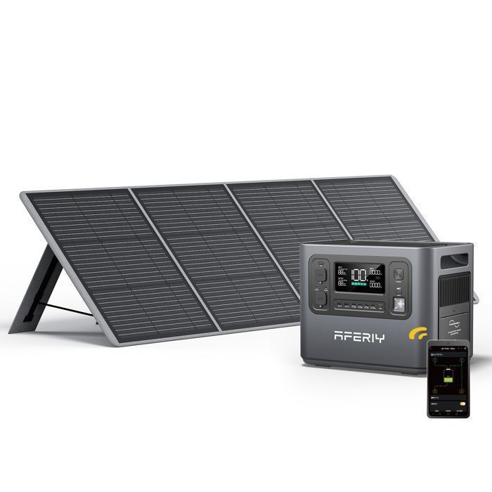 Générateur solaire portable - AFERIY - 2400W/2048Wh - Panneau 200W pliable - IP65 ports USB