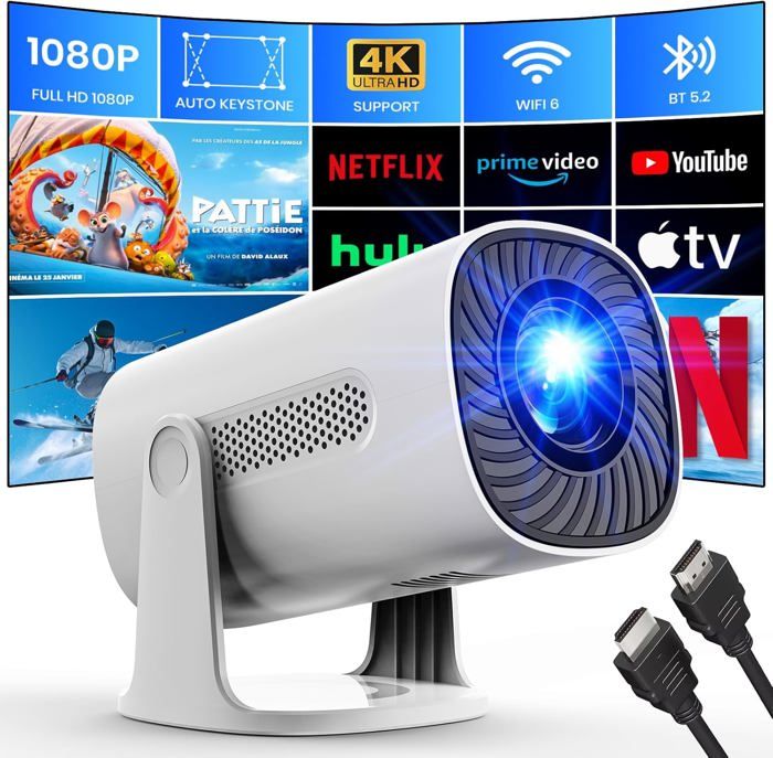 Projecteur WiFi Bluetooth Soomfon SK3 - Vidéoprojecteur Portable 1080P, Rotatif 360°, Auto-keystone - Compatible Netflix, Home Cinéma