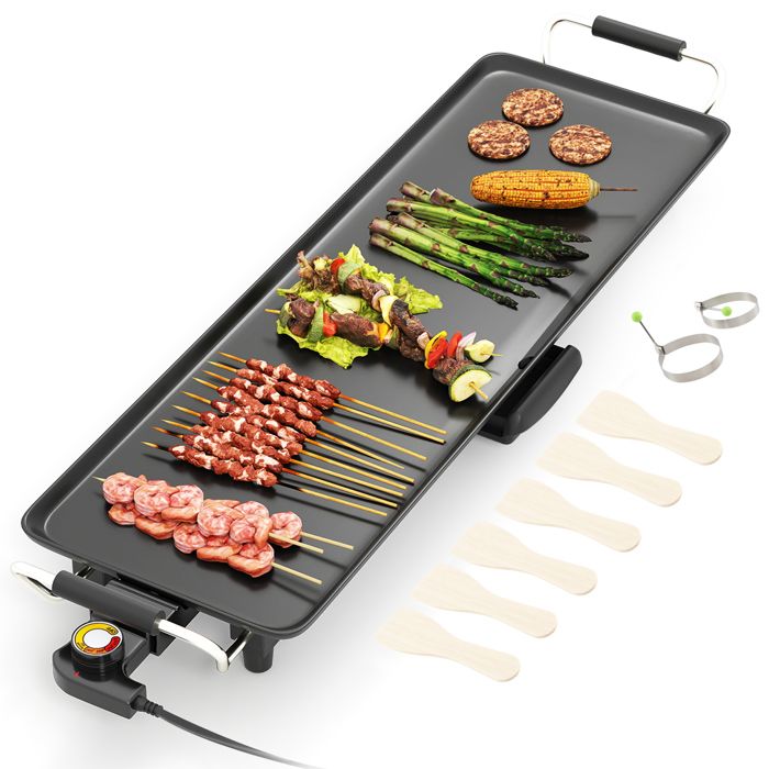 Grill Électrique -RELAX4LIFE- 1400W - Contrôle de Thermostat à 4 Niveaux - Bac de Récupération Amovible - 6-8Personnes -68 7X22 5CM