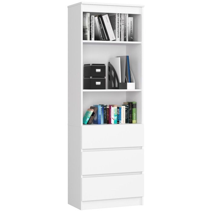Armoire de Bureau - Meuble de rangement 3 Tiroirs - Blanc - 60x35x180 cm