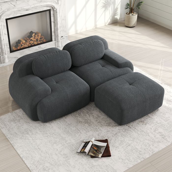 Canapé dangle modulable en velours côtelé souple de 82 pouces avec accoudoirs incurvés canapé de salon aucun assemblage (Gris) Canapé dangle modulable en velours côtelé souple de 82 pouces avec accoudoirs incurvés canapé de salon aucun assemblage (Gris)