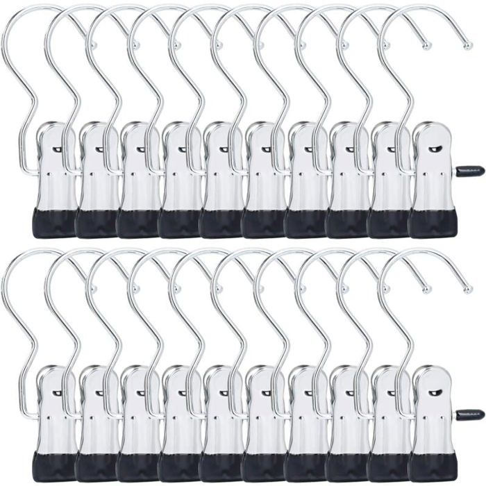 Crochet à Linge 20 Pièces Polyvalents Rotatifs Cintre Pince Portable Botte Clips Antidérapant Épingles à Linge en Métal pour Le P