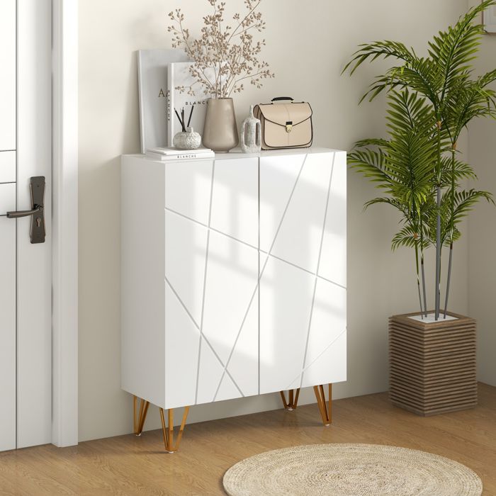 Meuble à chaussures meuble de rangement à chaussures 2 portes étagères réglables 72 x 315 x 95 cm blanc laqué