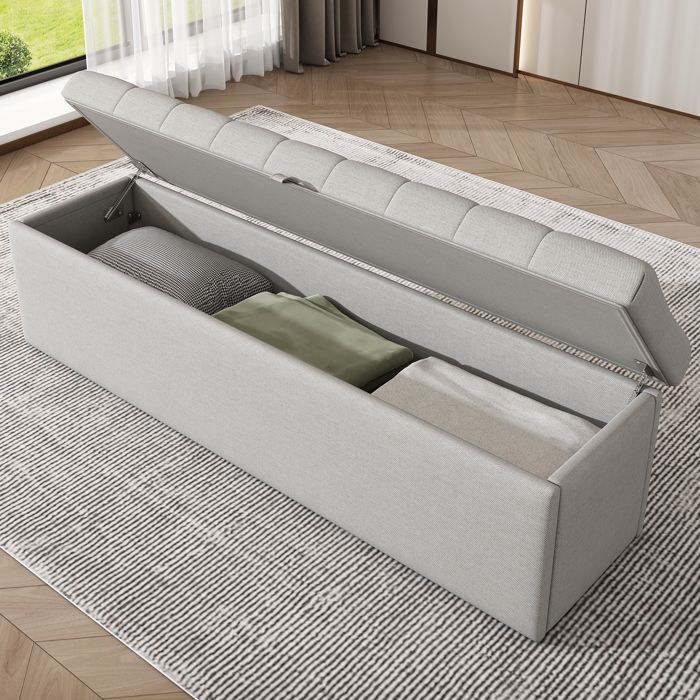 Lin banc rembourré 141 * 41.5 * 47cm (L * w * h) banc rembourré fauteuil banc avec rangement gris clair