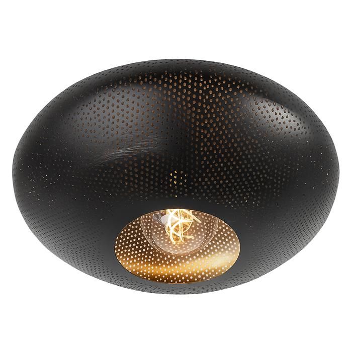 Suspension luminaire - HCT STYLE - Ø45 cm - Métal noir/doré perforé - Compatible E27 - Câble suspension réglable