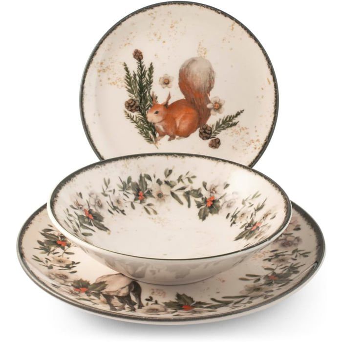 Service de Table Noël H&H 18 Pièces Garland en Grès - Assiettes Élégantes