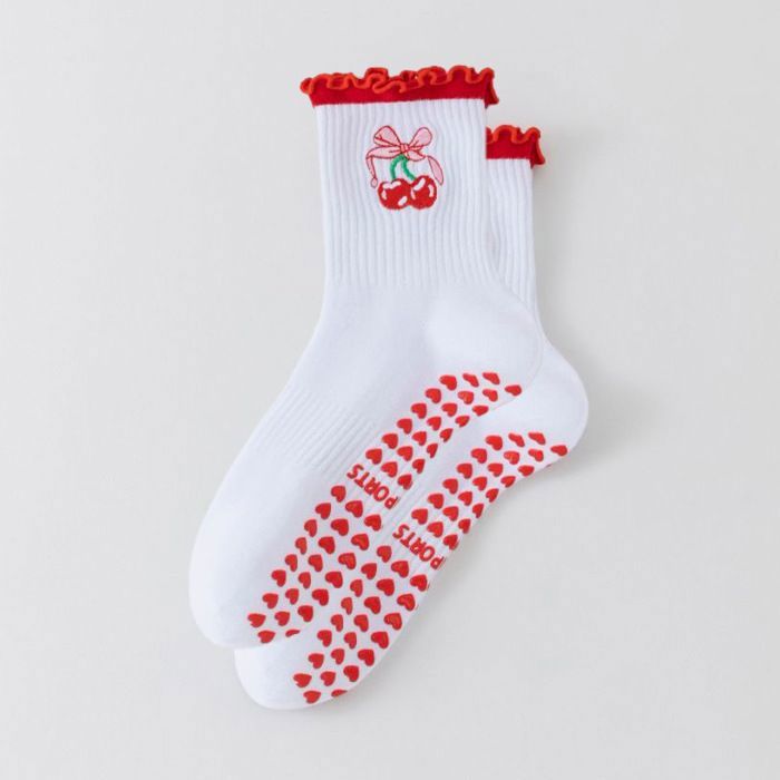 Chaussettes antidérapantes Pilates yoga-3 paires bordure volantée broderie-confort sport/yoga Pilates