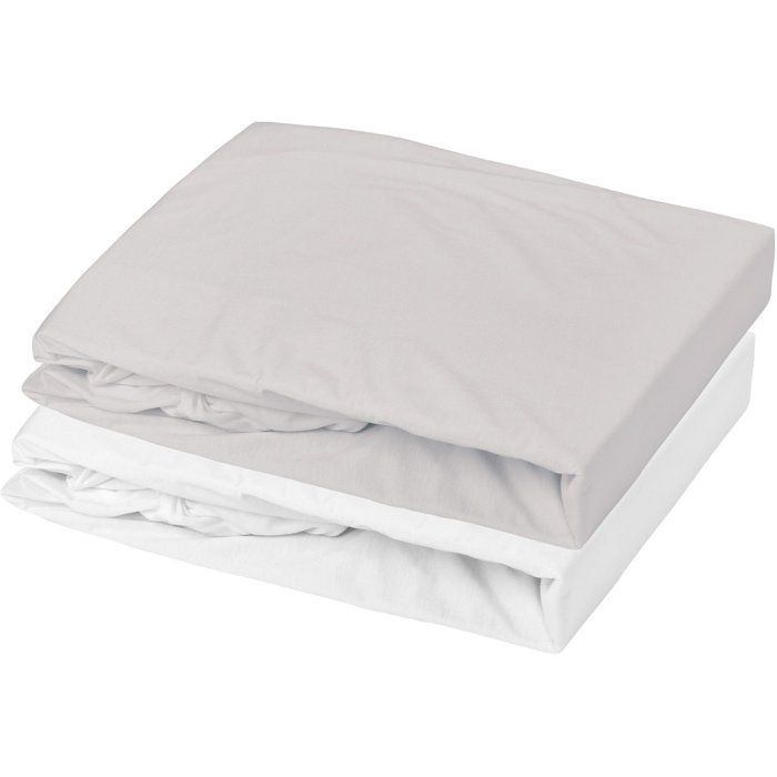 Lot de 1 drap housse jersey 100% coton + 1 alèse - MON PTIT DODO - 70 x 140 cm - Blanc et gris souris