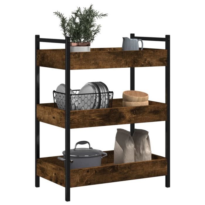 Soldes Printemps Chariot de cuisine - BURKE - Desserte cuisine - chêne fumé 50x30x70 cm bois dingénierie DD184