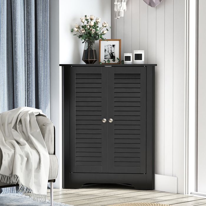 GIANTEX Armoire de Salle de Bain Étagère Réglable 2 Portes à Volet Meuble de Rangement pour Salon Chambre 56x30x108cm Noir GIANTEX Armoire de Salle de Bain Étagère Réglable 2 Portes à Volet Meuble de Rangement pour Salon Chambre 56x30x108cm Noir