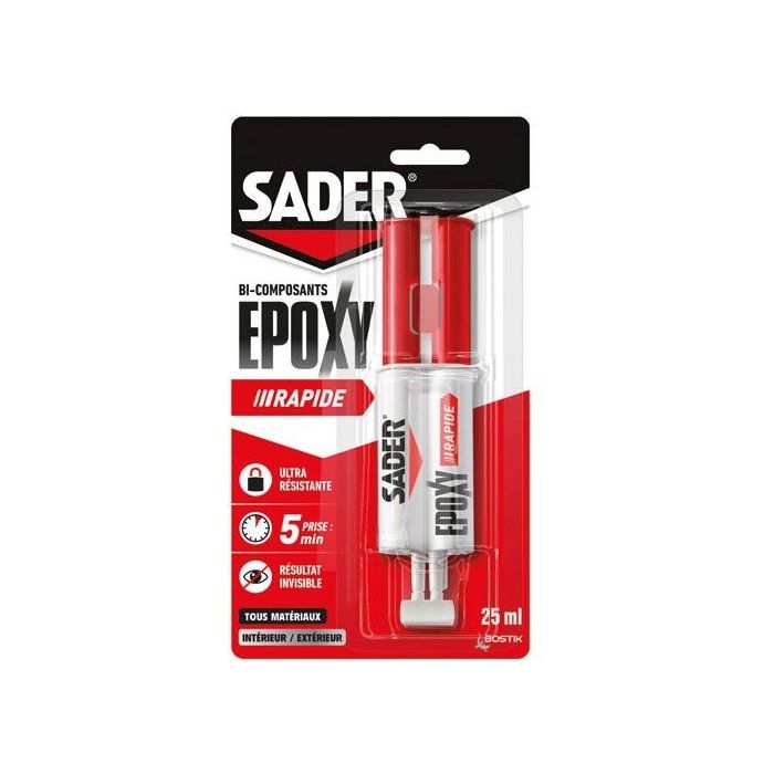 Colle époxy - SADER - Rapide - 25 ml - Bicomposant - Résistante